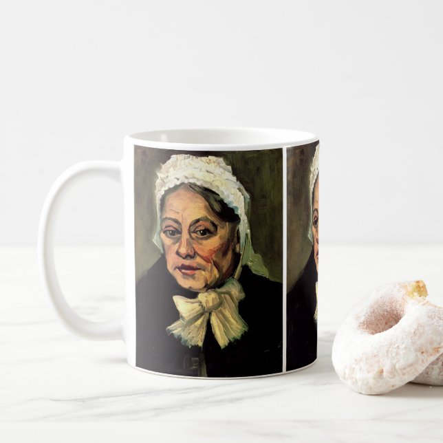 Taza De Café Cabeza de una anciana blanca gorra de Vincent van  (Con donut)