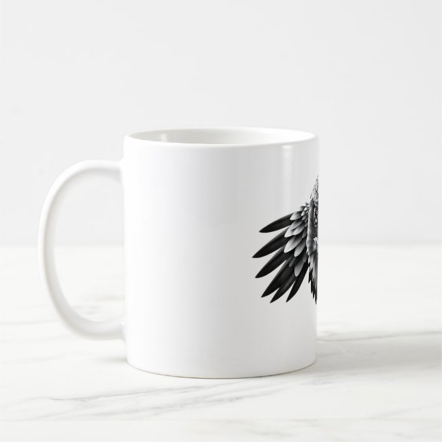 Taza De Café Cabeza Halcón Harrier Camiseta Blanca y Negra (Izquierda)