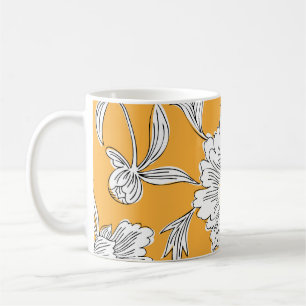 Taza De Café Cabezas de margarita: Línea floral de verano.