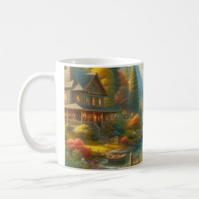 Taza De Café Cabina Acogedora En El Bosque (Izquierda)