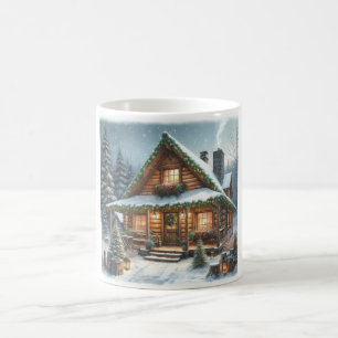 Taza De Café Cabina de nieve Rústica de invierno/Navidades