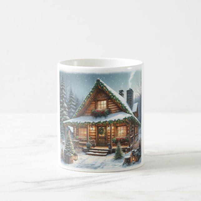 Taza De Café Cabina de nieve Rústica de invierno/Navidades (Centro)