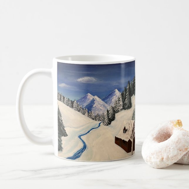 Taza De Café Cabina de pintura de montaña (Con donut)