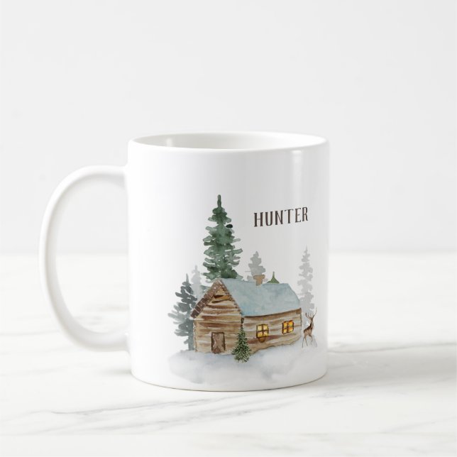 Taza De Café Cabina forestal de Woodland con ciervo personaliza (Izquierda)