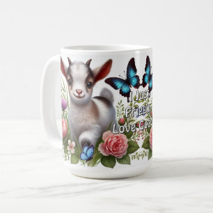Taza De Café Cabra bebé con mariposas y flores de colores