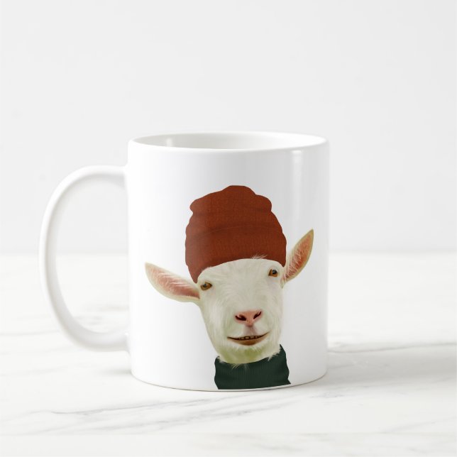 Taza De Café Cabra Blanca Con Gorra De Beanie Mug (Izquierda)