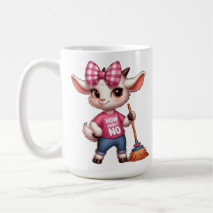 Taza De Café Cabra de dibujos animados con lazo y escoba