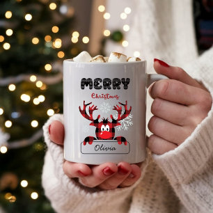 Taza De Café Cabra de Reno Cuadro de Buffalo Navidad Personaliz