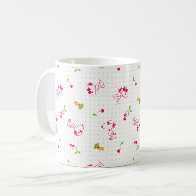 Taza De Café Cacahuetes | Patrón de cerezo Snoopy y Woodstock (Anverso izquierdo)