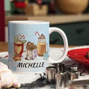 Taza De Café Cacao caliente de Navidad con monograma nombre de