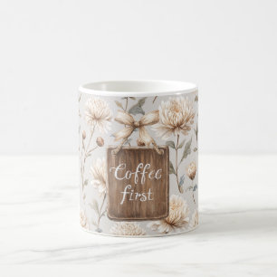 Taza De Café Cacao Marrón Crema Floral Café Primero  