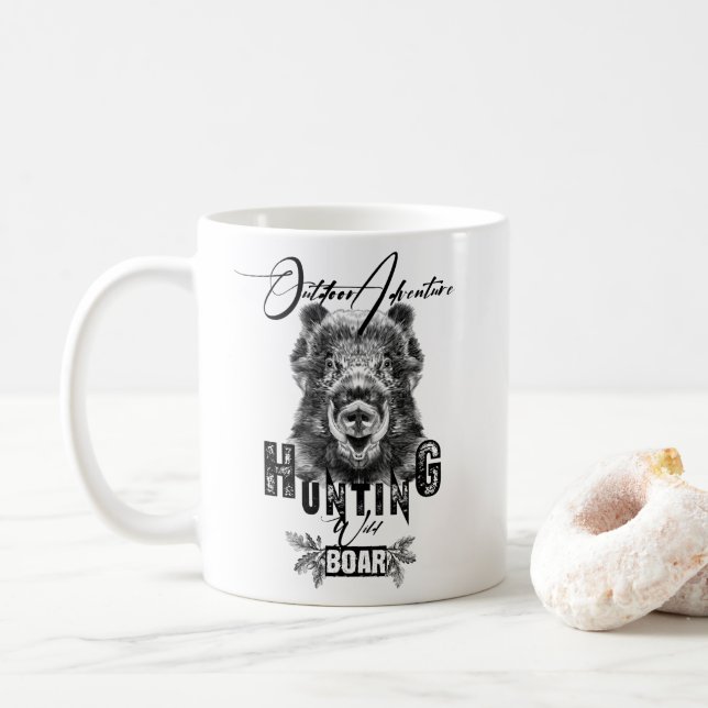 Taza De Café Cacería de jabalíes, aventura al aire libre (Con donut)