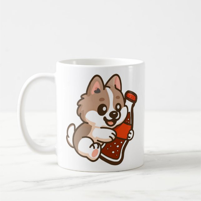 Taza De Café Cachorro Adorable Abrazando Botella de Refresco (Izquierda)