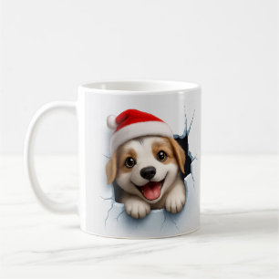Taza De Café Cachorro Adorable con Gorro de Santa Perro de Navi