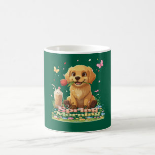 Taza De Café Cachorro adorable de Golden Retriever mañana de pr