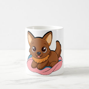 Taza De Café Cachorro adorable en manta rosa Café 