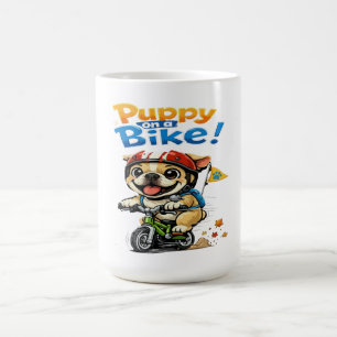 Taza De Café Cachorro Adorable en una Bicicleta Dibujo Animado
