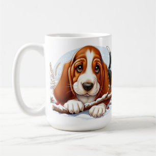 Taza De Café Cachorro Basset Hound en Escena Invernal Nevada