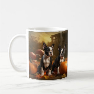 Taza De Café Cachorro Boston Terrier Otoño Delicia Calabaza