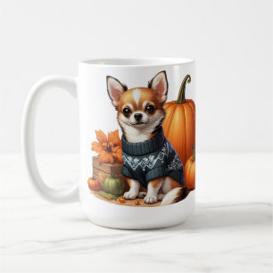 Taza De Café Cachorro Chihuahua lindo en suéter con calabazas