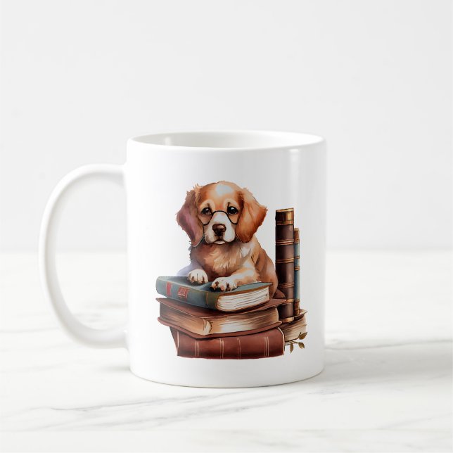 Taza De Café Cachorro con libros, lector (Izquierda)