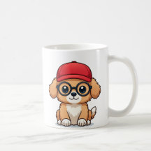 Cachorro con tapón rojo y lentes | Perro de carica