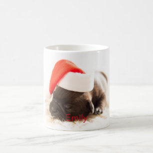 Taza De Café Cachorro Cuto Personalizado Con Santa Hat