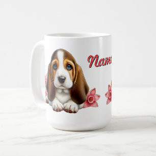 Taza De Café Cachorro de Basset Hound Personalizado con Flores