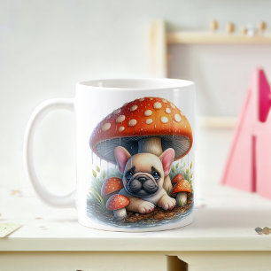 Taza De Café Cachorro de Bulldog francés bajo paraguas de hongo