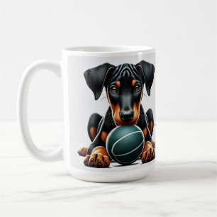 Taza De Café Cachorro de Doberman Pinscher sosteniendo una pelo