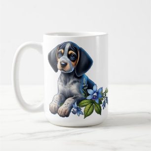 Taza De Café Cachorro de garrapatas azules con flores azules de