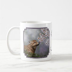 Taza De Café Cachorro de lobos grises y flores