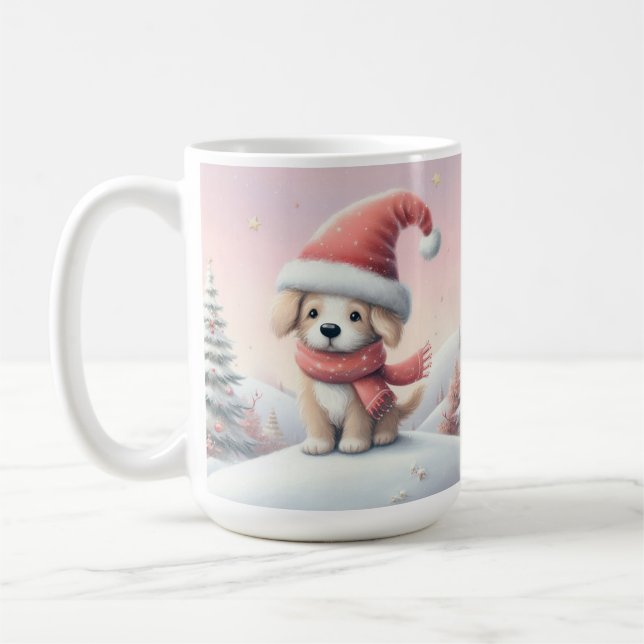 Taza De Café Cachorro de Navidad lindo con sombrero de Santa (Izquierda)