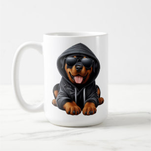 Taza De Café Cachorro de Rottweiler en sudadera encapuchada