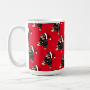 Taza De Café Cachorro de Rottweiler Lindo con Sombrero de Santa