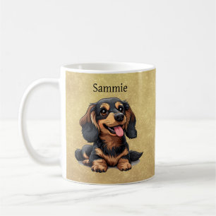 Taza De Café Cachorro De Salchicha Negro Y Marrón Adorable Pers