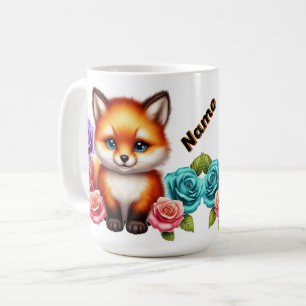 Taza De Café Cachorro de zorro adorable con rosas coloridas del