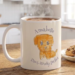 Taza De Café Cachorro Dorado Perfectamente Adorable Arte de Niñ