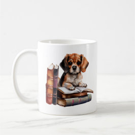 Taza De Café Cachorro dulce con libros y gafas