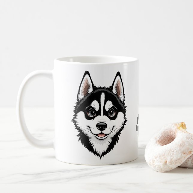 Taza De Café Cachorro dulce de Husky Siberiano (Con donut)