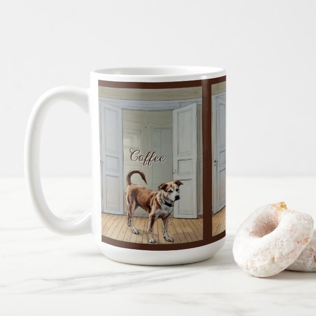 Taza De Café Cachorro En La Puerta (Con donut)