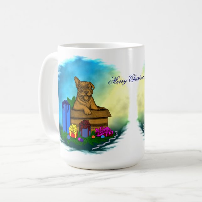 Taza De Café Cachorro en una caja , Feliz Navidad (Anverso izquierdo)