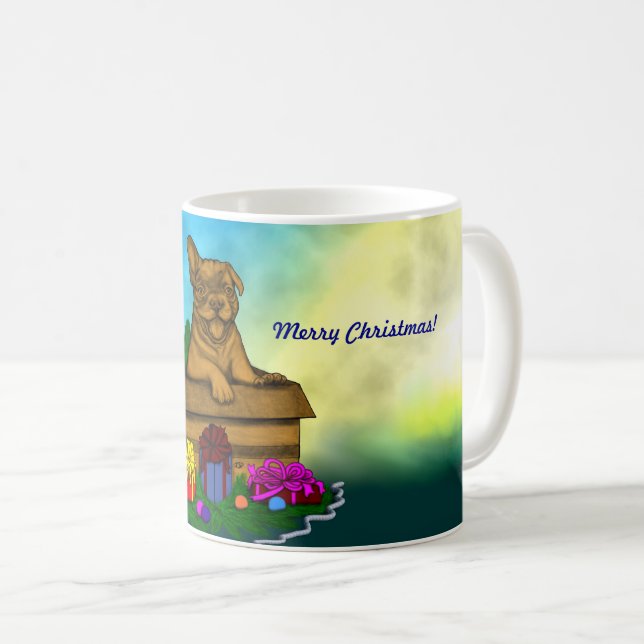 Taza De Café Cachorro en una caja , Feliz Navidad (Anverso derecho)