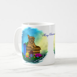 Taza De Café Cachorro en una caja , Feliz Navidad
