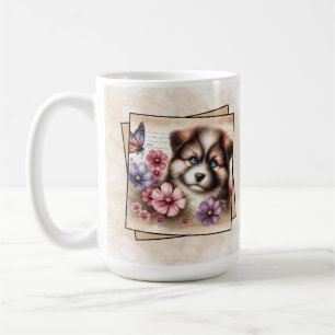 Taza De Café Cachorro Esponjoso & Jardín Colorido