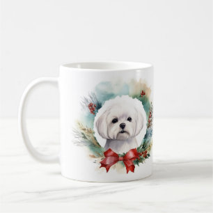 Taza De Café Cachorro festivo de corona de Navidad maltesa