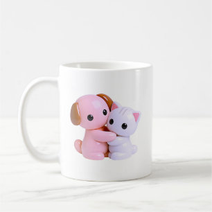 Taza De Café Cachorro Gatito Abrazo Lindo Kawaii