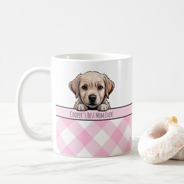 Taza De Café Cachorro Labrador Adorable Mejor Mamá Perro Gingha (Con donut)