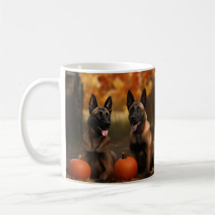 Taza De Café Cachorro Malinoi Belga Delicia de Otoño Calabaza 