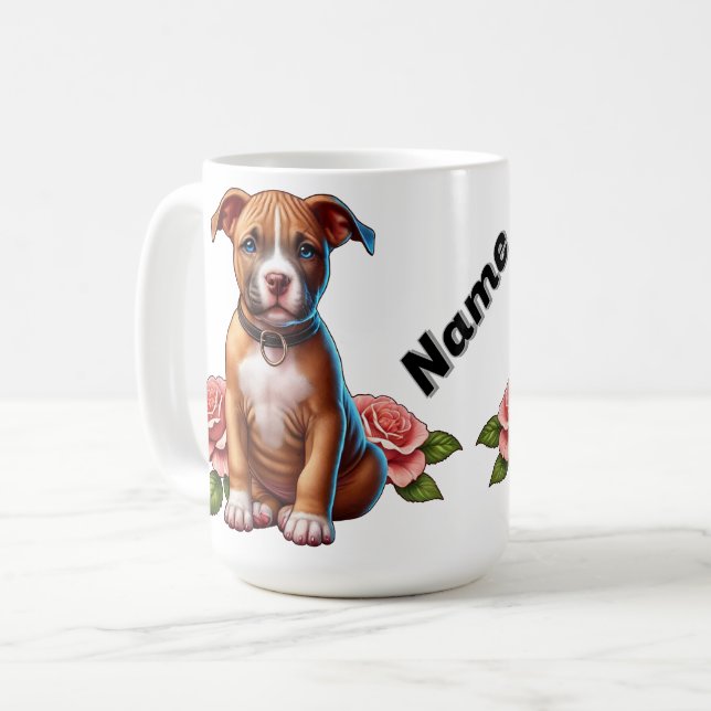 Taza De Café Cachorro Marrón Adorable con Rosas  (Anverso izquierdo)
